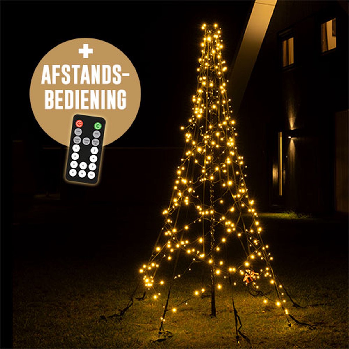 Lumedi - Kerstboom - vlaggenmast verlichting - 2 meter incl. mast - 360 Warm Wit Led Lampjes - Afstandsbediening - voor buiten - Lumedi