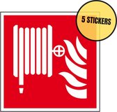 5x Stickers 15 x 15 cm brandslanghaspel | Noodpictogram | Wettelijke verplichting | 5 stuks