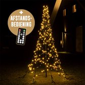 Lumedi - Kerstboom - vlaggenmast verlichting 2 meter incl. mast - 320 Warm Wit Led Lampjes - Op batterijen - Afstandsbediening - Voor buiten
