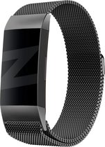 Bandz Milanese loop bandje geschikt voor Fitbit Charge 3 / Charge 4 - Hoogwaardig gevlochten stalen materiaal bandje - Milanees bandje met magneetsluiting - zwart - maat S