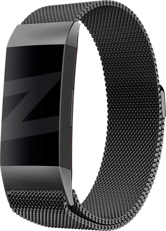 Bandz Bracelet milanais adapté pour Fitbit Charge 3 / Charge 4 - Bracelet de montre intelligente en acier tressé de haute qualité - Bracelet milanais avec fermeture magnétique - Bracelet en acier tressé noir - Taille S