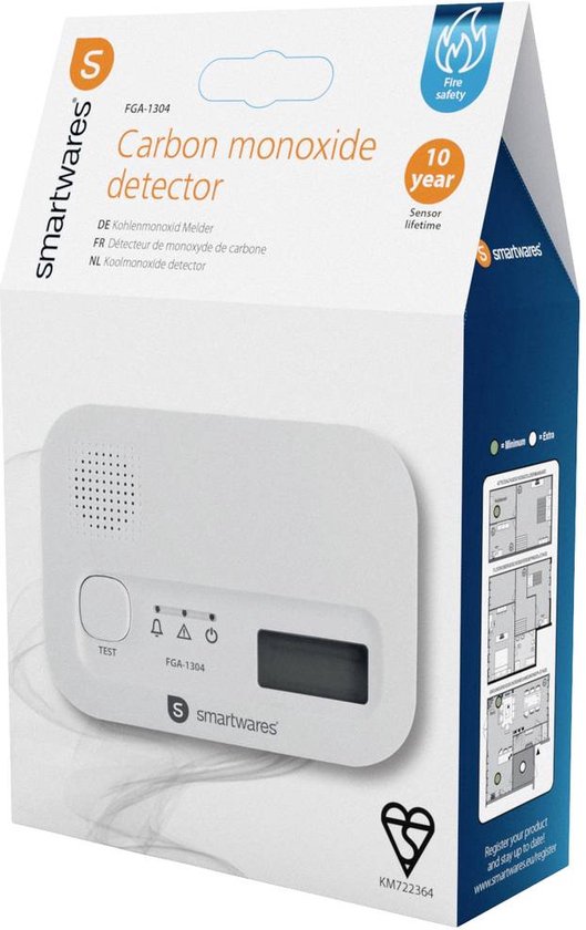 Smartwares FGA-13041 - Koolmonoxidemelder CO melder - 85 dB - Levensduur 10 jaar - BSI Gecertificeerd
