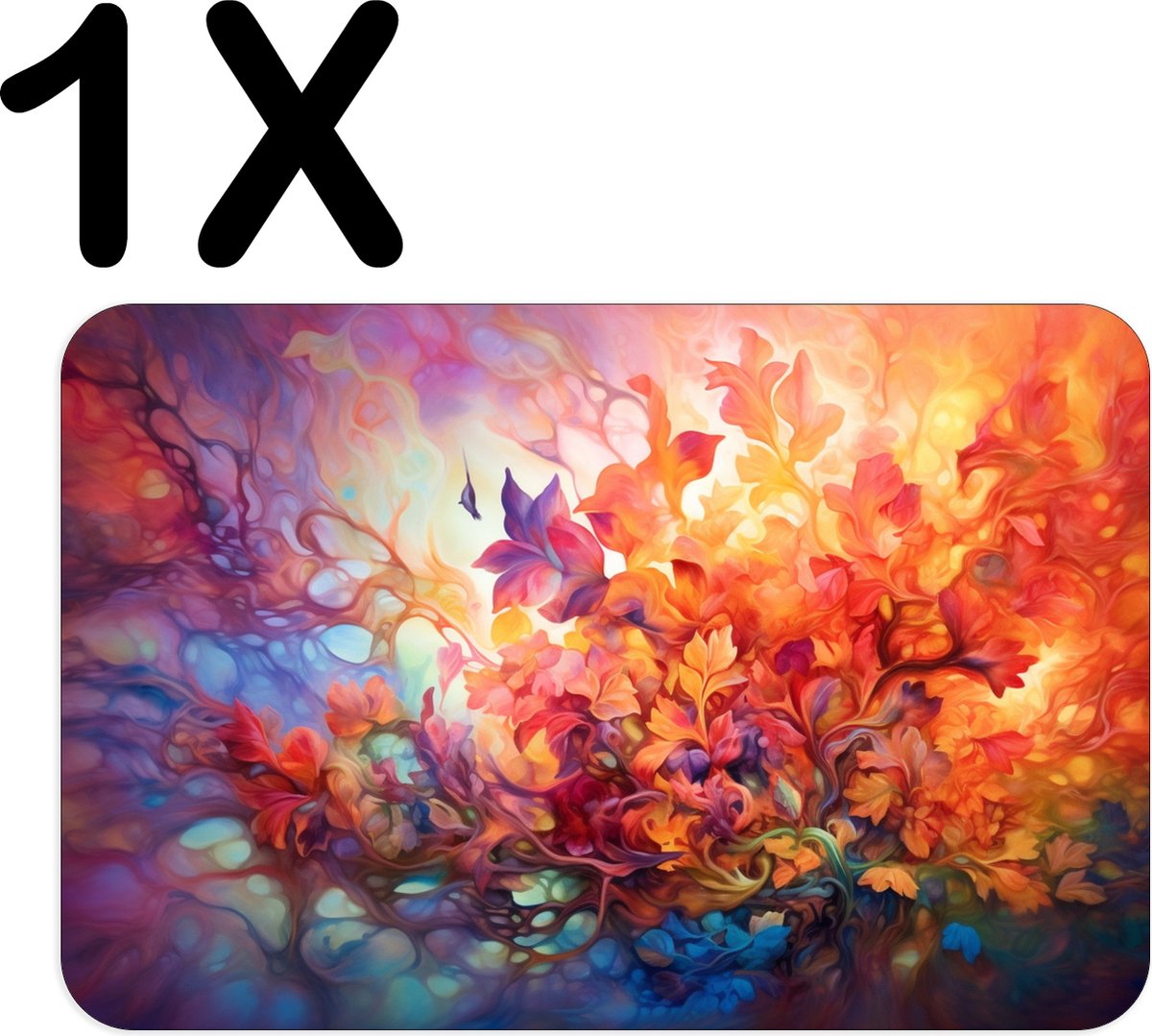 BWK Luxe Placemat - Kleurrijke Bloemen Tekening - Set van 1 Placemats - 45x30 cm - 2 mm dik Vinyl - Anti Slip - Afneembaar