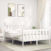 The Living Store Massief Grenenhouten Bedframe - 195.5 x 140.5 x 81 cm - Wit