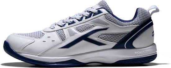 Chaussure de badminton Hundred Raze pour hommes et garçons (blanc/bleu marine, taille : EU 42, UK 8, US 9) | Matériel: polyester, caoutchouc | Protection des coussins