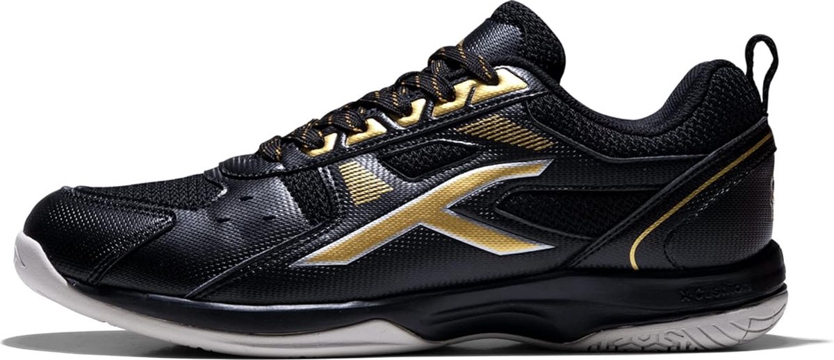 HUNDRED Raze Non-Marking professionele badmintonschoenen voor heren (zwart/goud, maat: UK 2/US 3/EU 36) | Materiaal Bovenwerk: Polyester, Zool: Rubber | Geschikt voor indoortennis/squash/tafeltennis/basketbal en padel