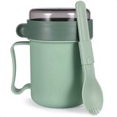 Tasse à soupe micro-ondes avec anse - Vert 500 ml - Tasse résistante à la chaleur - Boîte à déjeuner - Yaourt à emporter - Tasse à soupe à emporter - y compris cuillère/fourchette