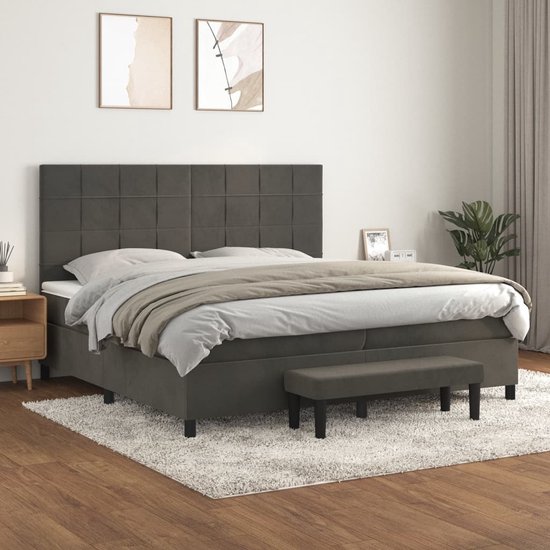 The Living Store Boxspring met matras fluweel donkergrijs 200x200 cm - Bed