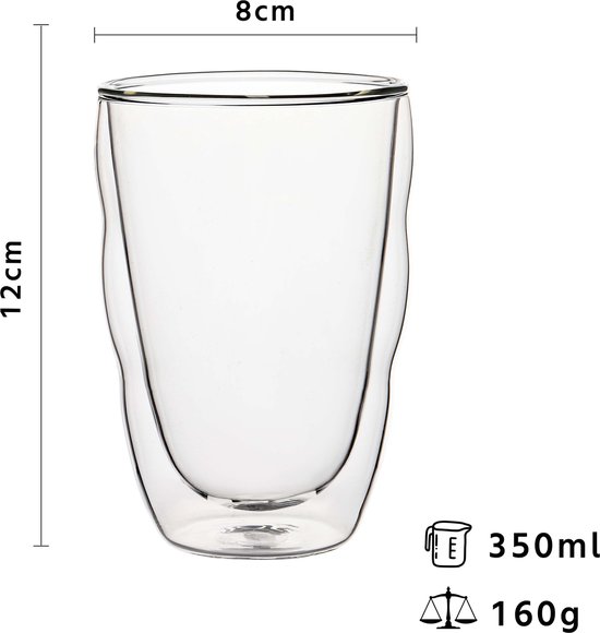 Latte Macchiato Glazen 350 ml Dubbelwandig - Set van 6 met