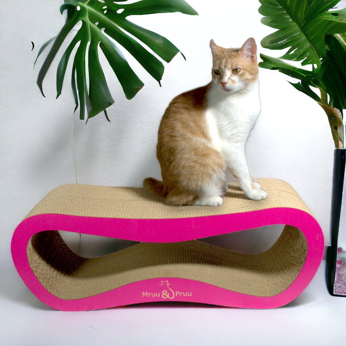 Mruu&Pruu GROOT KATTENKRAASBED Kattenmand Krabplank Krabpaal Karton Krabmand Kattenbed 78x28x24 cm ROZE thumbnail 3