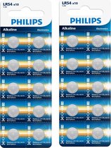 Pile bouton alcaline Philips AG10 G10 LR1130 LR54 1,5 V - 20 pièces