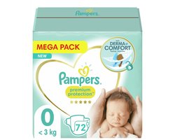 Pampers - Premium Protection - Maat 0 - 0 tot 2KG - Mega Pack - 72 luiers - Premature luiers