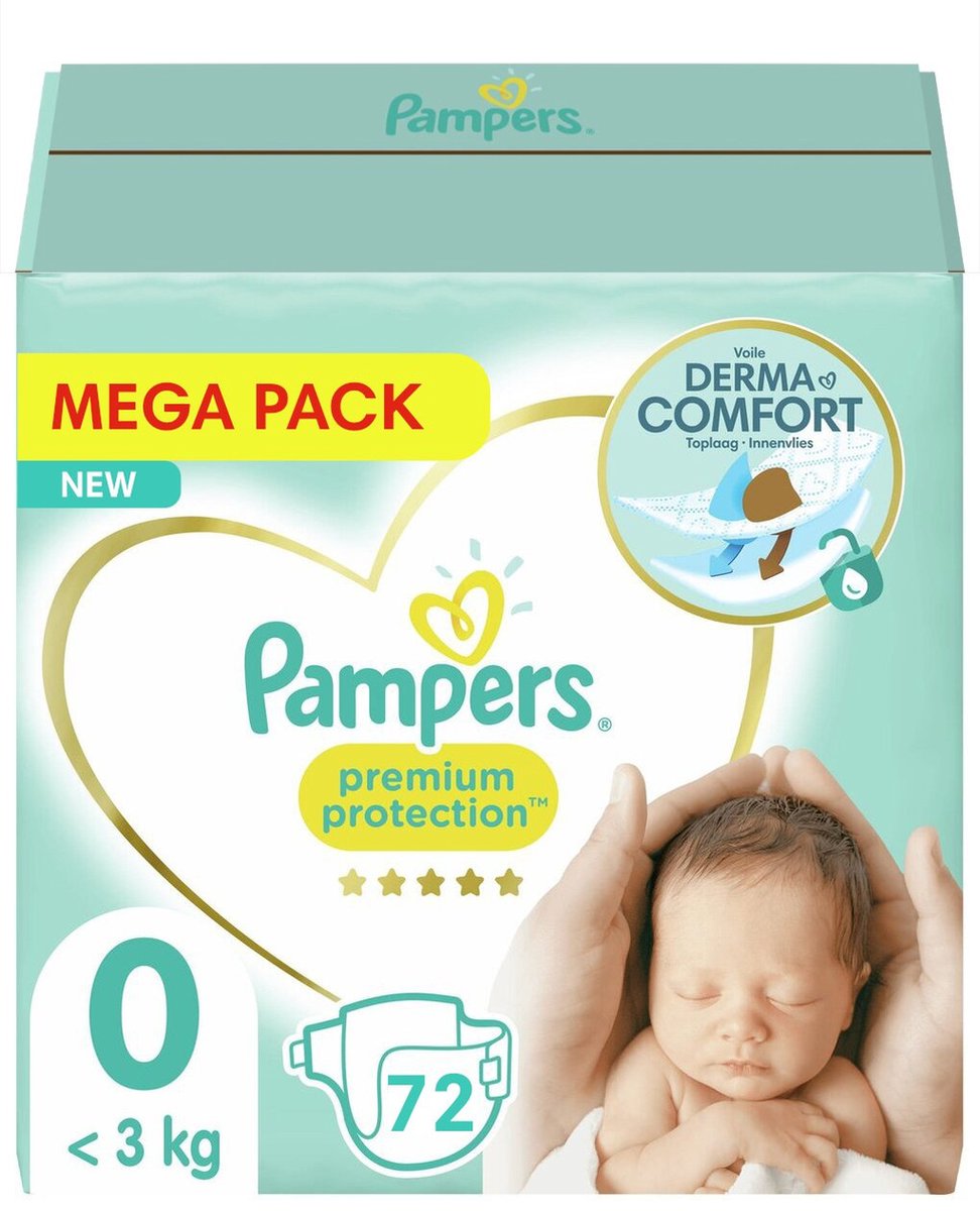 Pampers - Premium Protection - Maat 0 - 0 tot 2KG - Mega Pack - 72 luiers - Premature luiers - Pampers