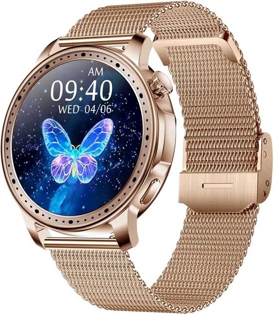Smartwatch Royal Empire KM33-AMOLED Écran - Smartwatch Femme - Or - Smartwatch Femme - Bracelet Extra - HD - Montre - Montre Podomètre - Tensiomètre - Oxymètre - IOS & Android - Or- Cadeau