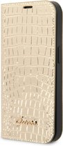 Guess iPhone 14 Pro Max Book type case - Croco - 3 card slots - Zilver