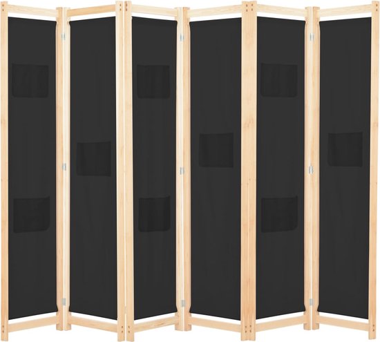 The Living Store Kamerverdeler Freestanding - Panelen- 6 - Afmetingen- 240 x 170 x 4 cm - Zwart