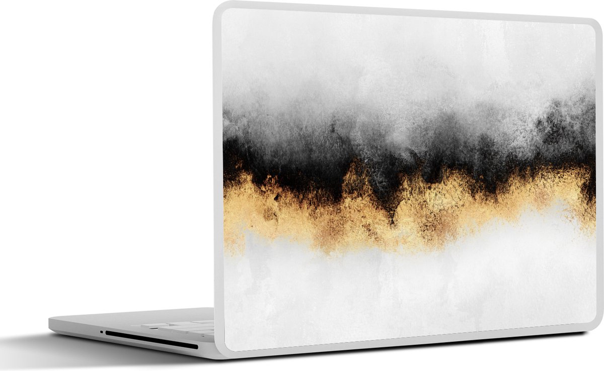 Laptop sticker - 15.6 inch - Goud - Chic - Abstract - Zwart - Wit - Luxe - 36x27,5cm - Laptopstickers - Laptop skin - Cover