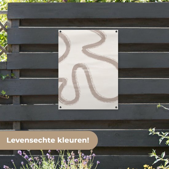 Tuinposter 60x80 cm - Tuindecoratie Moderne kunst - Beige - Abstract - Poster voor in de tuin - Buiten decoratie - Schutting tuinschilderij - Tuindoek muurdecoratie - Wanddecoratie balkondoek