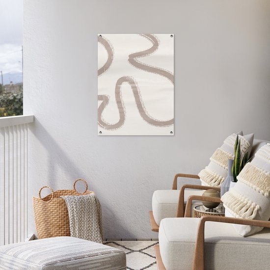 Tuinposter 60x80 cm - Tuindecoratie Moderne kunst - Beige - Abstract - Poster voor in de tuin - Buiten decoratie - Schutting tuinschilderij - Tuindoek muurdecoratie - Wanddecoratie balkondoek
