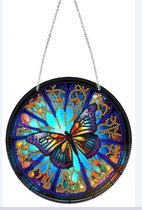 Diamond Painting Raamhanger - Ronde steentjes - Compleet Hobbypakket - Vlinder - Glas in lood stijl