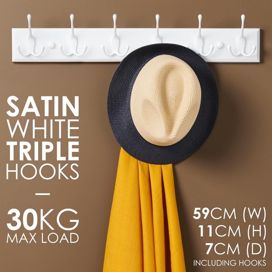 BOOKARROW Witte 4 kapstokhaak wandmontage - zware massieve muur kapstok - schroeven vaste muur hanger haken voor hoed handdoek tas gewaden portemonnees 610A-4