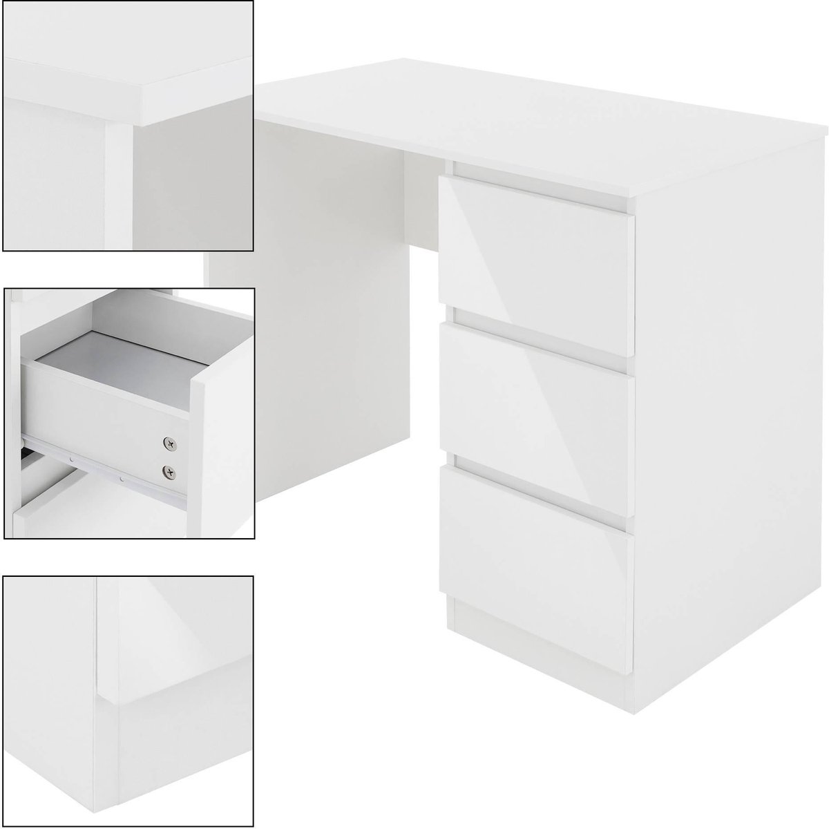 Bureau met drie lades, 90 x 76 x 50 cm, wit, van spaanplaat ML-Design thumbnail 2