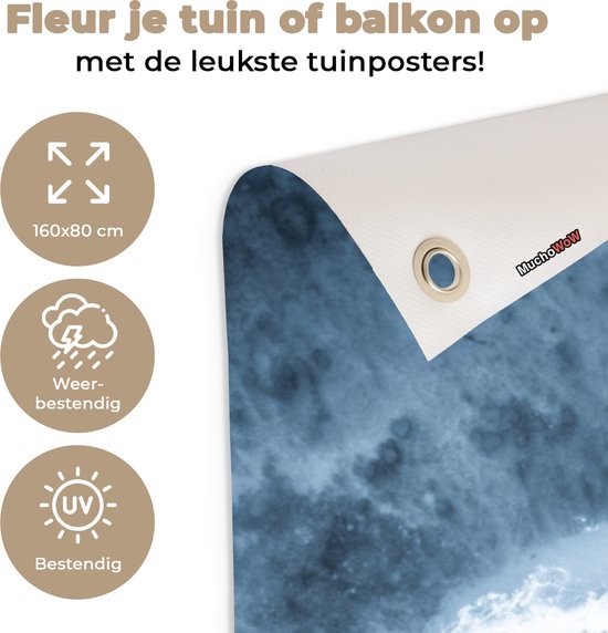 Tuinposter 160x80 cm - Tuindecoratie Strand - Zee - Water - Natuur - Poster voor in de tuin - Buiten decoratie - Schutting tuinschilderij - Tuindoek muurdecoratie - Wanddecoratie balkondoek