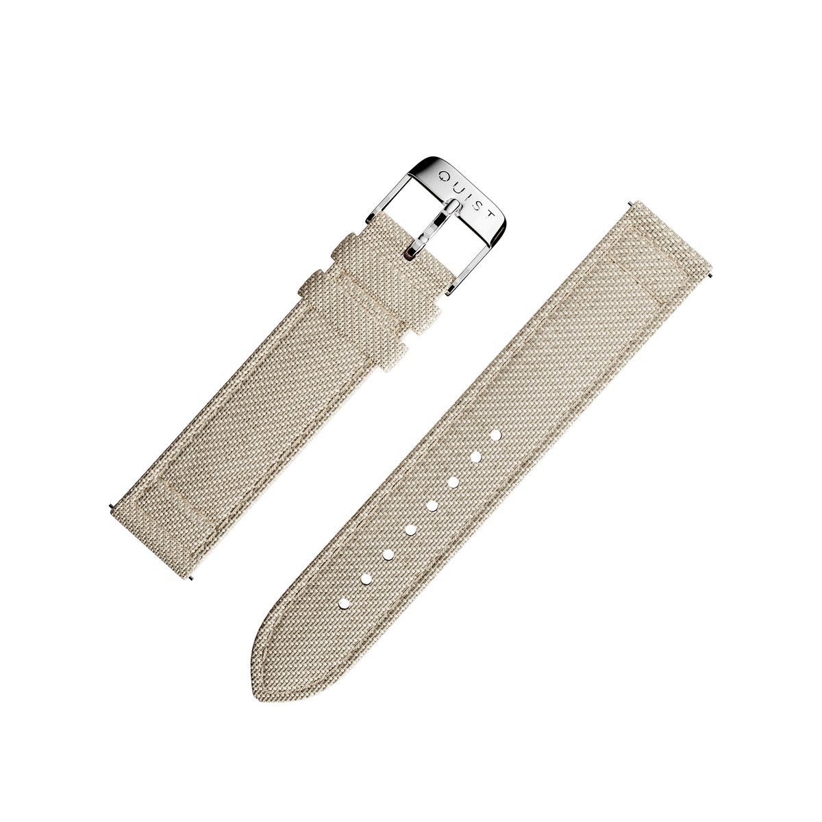QUIST - horlogebandje - lichtbruin linnen - zilveren sluiting - 18mm