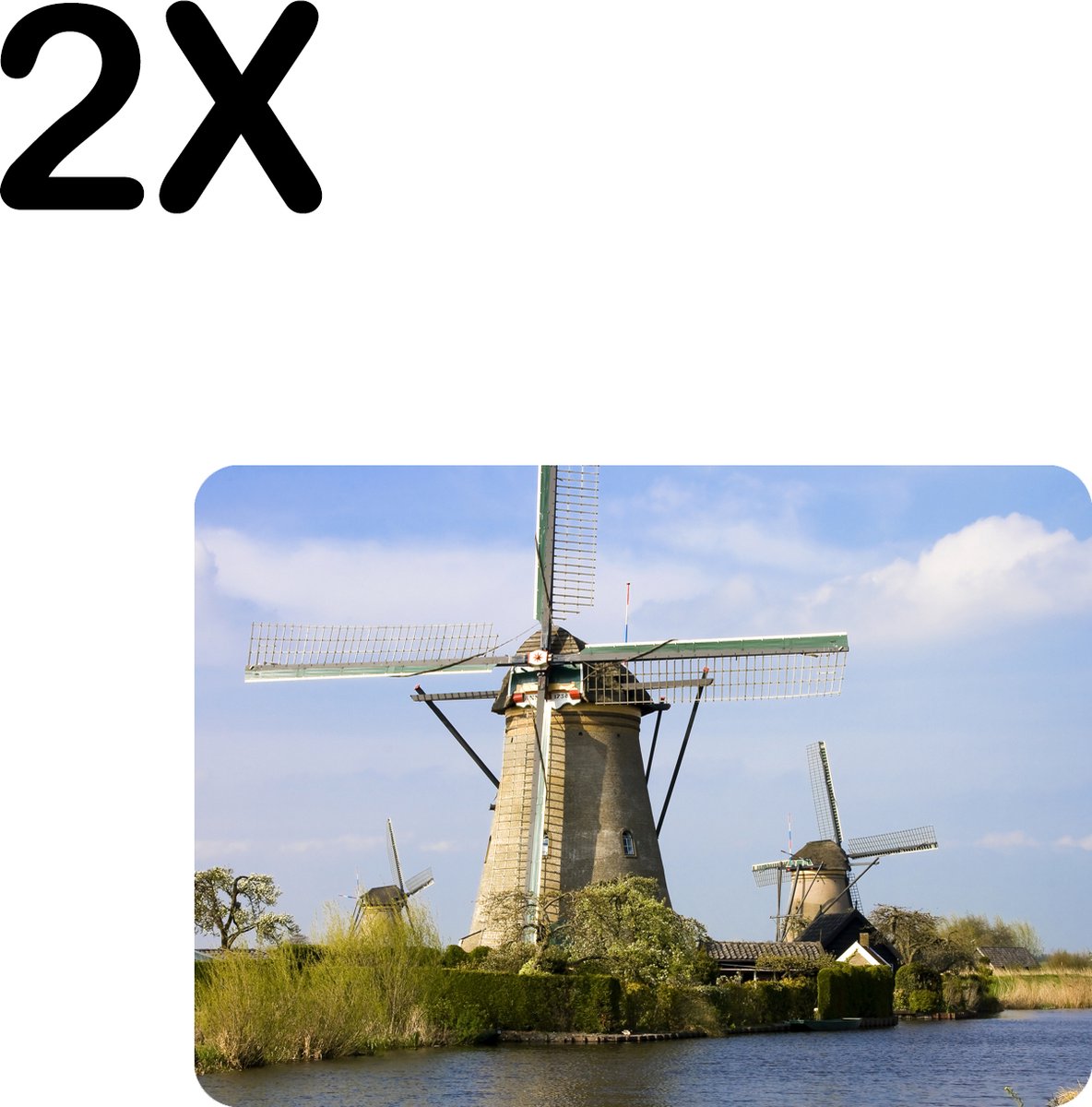 BWK Stevige Placemat - Nederlandse Molens aan het Water - Set van 2 Placemats - 35x25 cm - 1 mm dik Polystyreen - Afneembaar