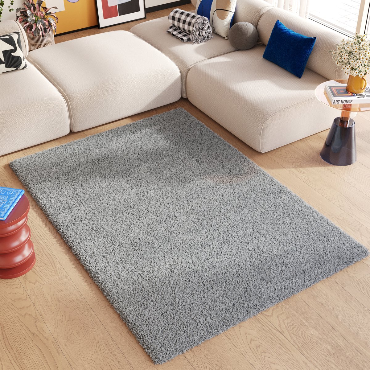 Tapiso Essence Vloerkleed Hoogpolig Shaggy Grijs Tapijt Maat- 160x220