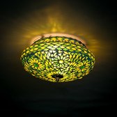Oosterse mozaïek plafondlamp Turkish Design | 2 lichts | groen | glas / metaal | Ø 25 cm | eetkamer / woonkamer / slaapkamer | sfeervol / traditioneel / modern design