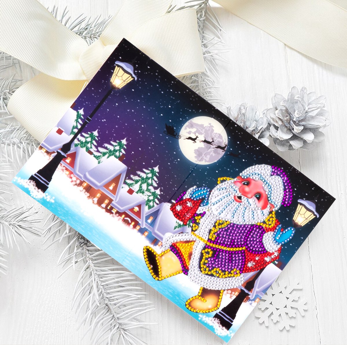 Huntex Diamond Painting Kerstkaarten - 8 Stuks 13x18cm - Complete Set — afbeelding 3