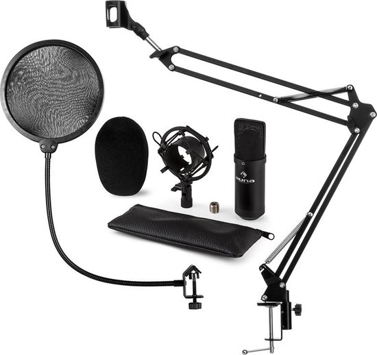Pack De Micrófono De Estudio Audibax Berlin 1800 Gold Pro Con Soporte Antipop Y Cables