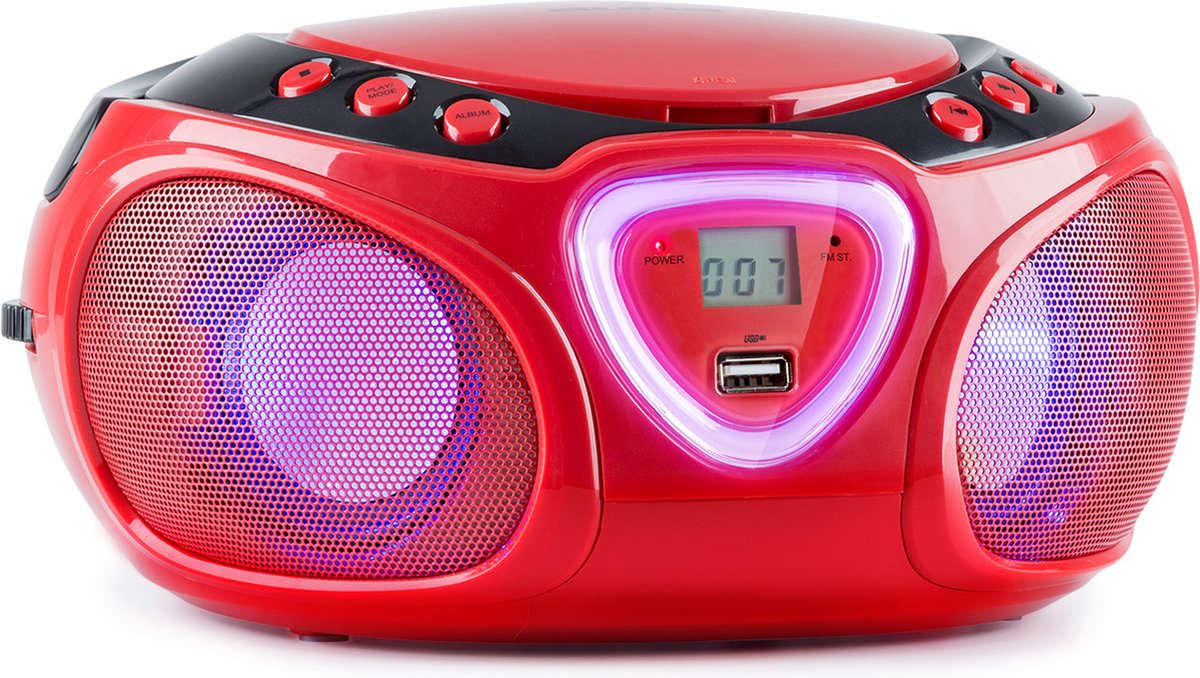 auna Roadie-CD Boombox - Radio FM portable - Lecteur CD - Bluetooth 5.0 -  USB - Effet