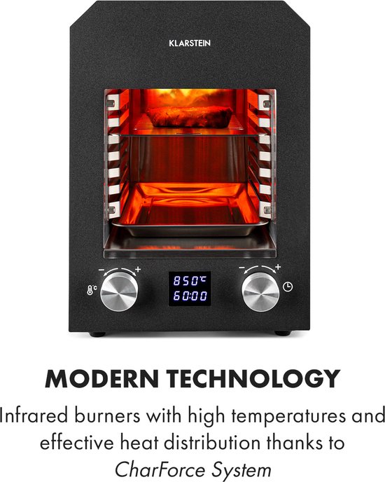 Klarstein Hannibal elektrische grill voor hoge temperaturen indoor 2.200W 850 °C zwart - 42 cm 13 kg - RVS - voor Keuken - LED Display Timer Compact - Elektrische BBQ - Tafelgrill - Indoor Grill - Tischgrill - Steakhouse Grill van Klarstein — afbeelding 5