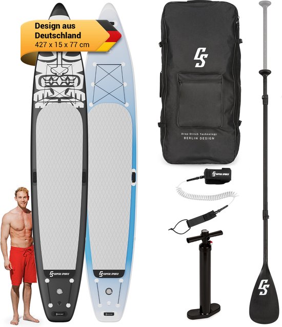 CAPITAL SPORTS Mamao SUP boardset 427 - Paddle board - Touring Board - SUP Board - opblaasbaar paddleboard - verstelbare peddel - 4 handgrepen - EVA Pad / PVC - Reparatiekit