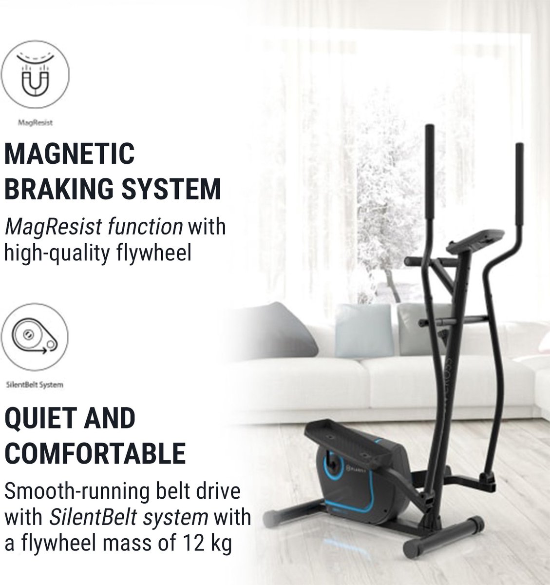 Kraftfit Crosstrainer, Stepper voor Thuis, Stille Hometrainer, Fitnessapparaat voor Thuis, Elliptische Trainer met 12 kg Vliegwiel, 8 Weerstandsniveaus, Tablethouder, Pianozwart thumbnail 4