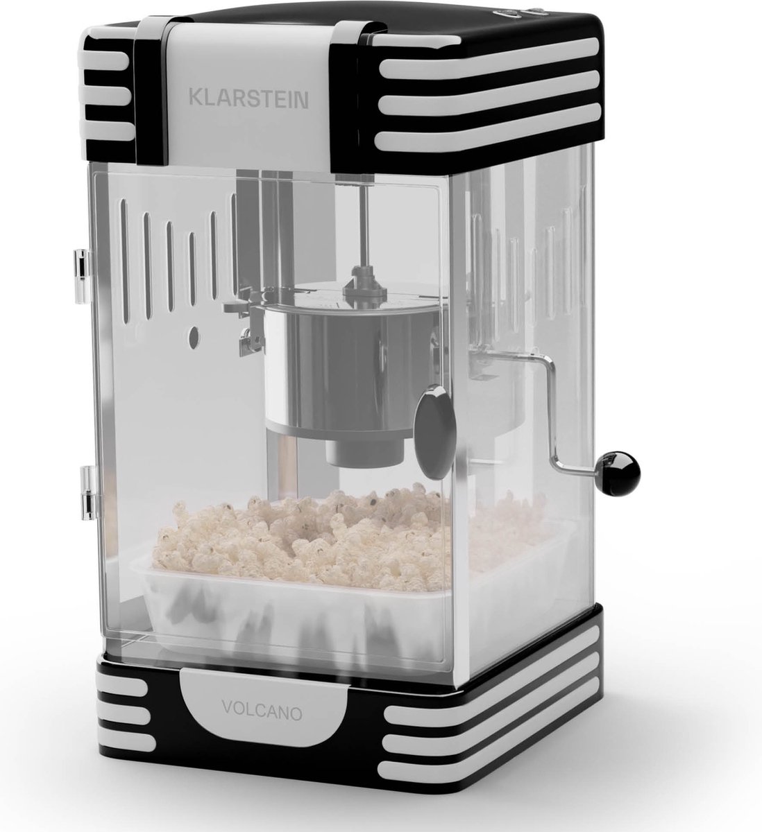 Klarstein popcornmachine klein, popcornmachine voor zoete & zoute popcorn, 300W popcorn maker, retro keukenapparaat voor maïs popcorn, popcorn machine met rvs houder, popcornmachines