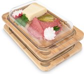 Klarstein Herald set de 2 : boîte de stockage de charcuterie boîte à fromage - couvercle en verre - verre borosilicaté - planche à découper en bambou