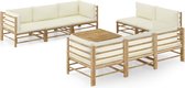 The Living Store Bamboe Loungehoek - Lounge Set - 65 x 70 x 60 cm - Modulair ontwerp - Lichtgewicht constructie - Crèmewit kussen - Montage vereist - The Living Store