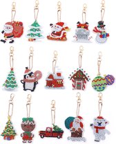Diamond Painting Sleutelhanger - Dubbelzijdig - 15 x sleutelhanger - Kerst - Kerstman - Kerstboom - 3D Sleutelhanger - Volwassenen - Hobby - Kinderen - volledig pakket - Kinderfeestje - Maak je eigen sleutelhanger - Hanger voor aan je tas