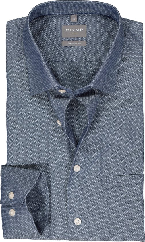 OLYMP comfort fit overhemd - structuur - marine blauw - Strijkvrij - Boordmaat: