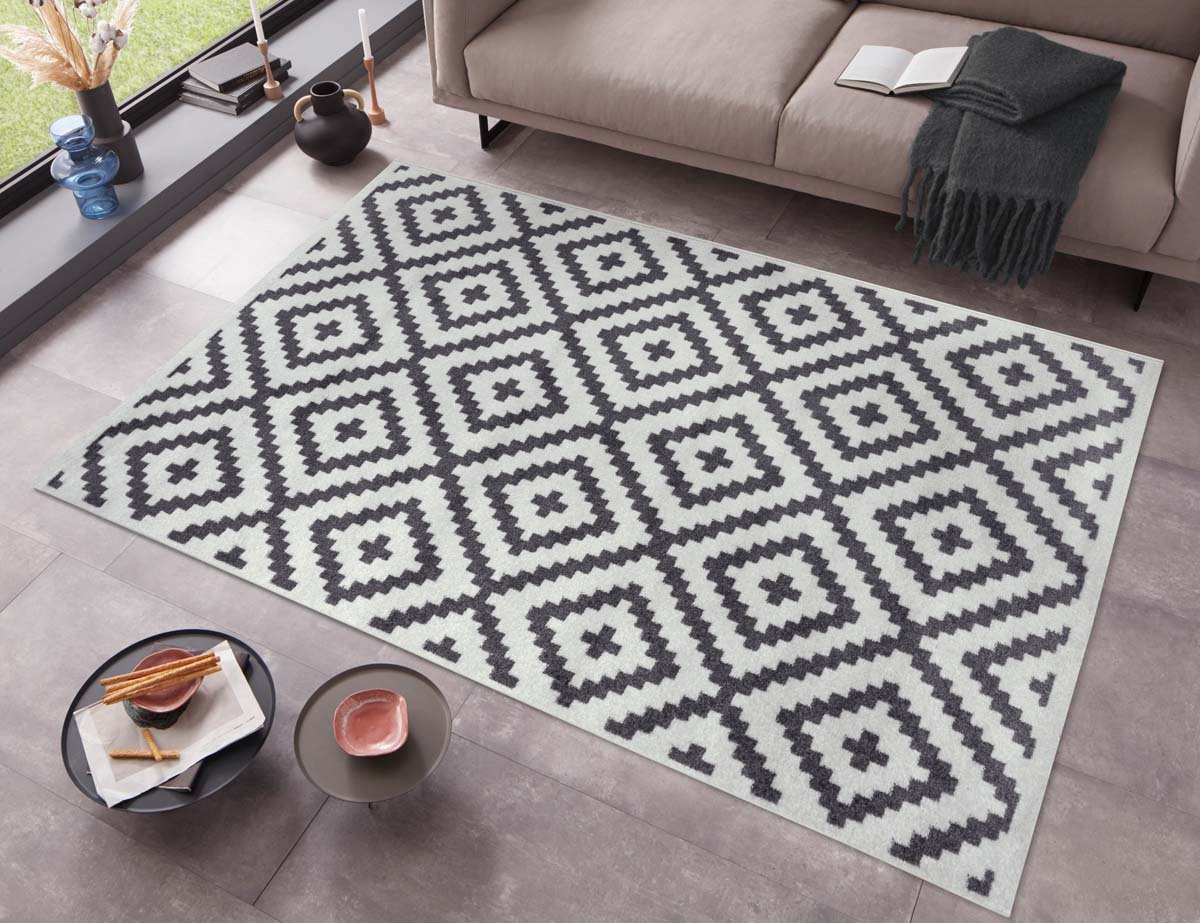 Modern vloerkleed ruiten Aztec - grijs/crème 200x280 cm