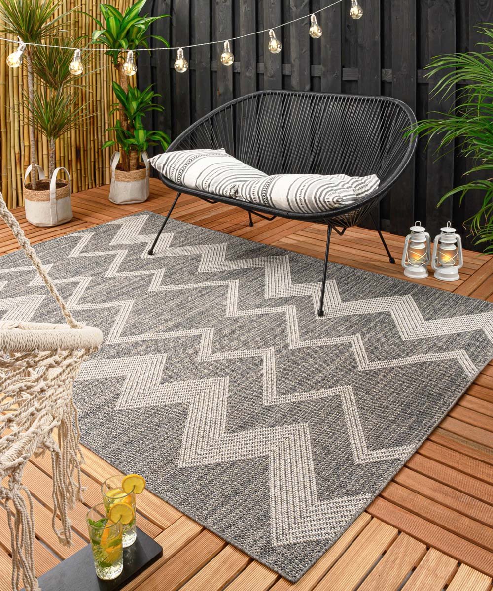 Buitenkleed zig zag Sunny - grijs 80x150 cm