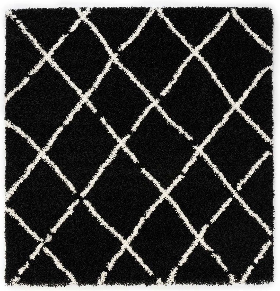 Tapis carré à poils longs losange Artisan - noir/blanc 240x240 cm | bol.com