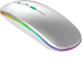 Bol.com Elementkey IMX9 2 in 1 Draadloze Stille Muis – USB 24Ghz & Bluetooth 5.2 – DPI 1600 - Oplaadbaar & RGB - Zilver aanbieding