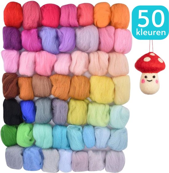 50 kleuren Wolvilt van Merino Wol - Hobby Vilt pakket Naaldvilten / Needle Felting