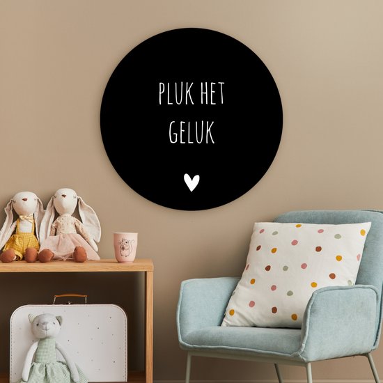 Wall Circle - Wall Circle Inside - Citation - Geluk - Zwart - Wit - Coeur - ⌀ 60 cm - Décoration murale - Peintures Ronds - Cadeau Saint Valentin