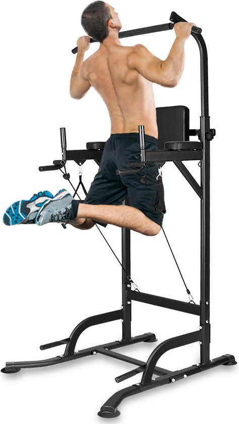 Barre de traction réglable - Station de relaxation musculaire - Tower de Power Pullup pour salle de gym à domicile, 150 kg MAX - Zwart