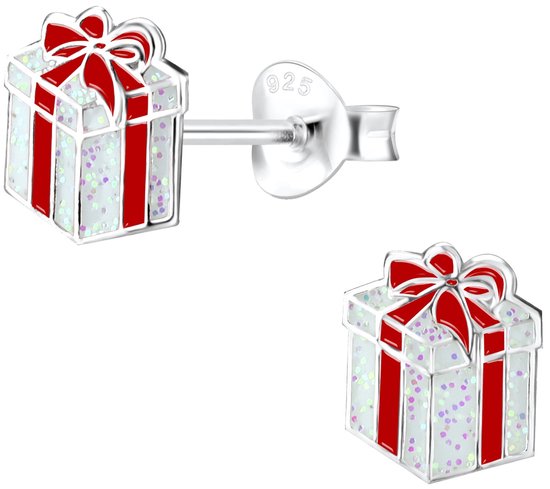 Joy|S - Zilveren cadeau oorbellen - kado oorknoppen - glitter wit